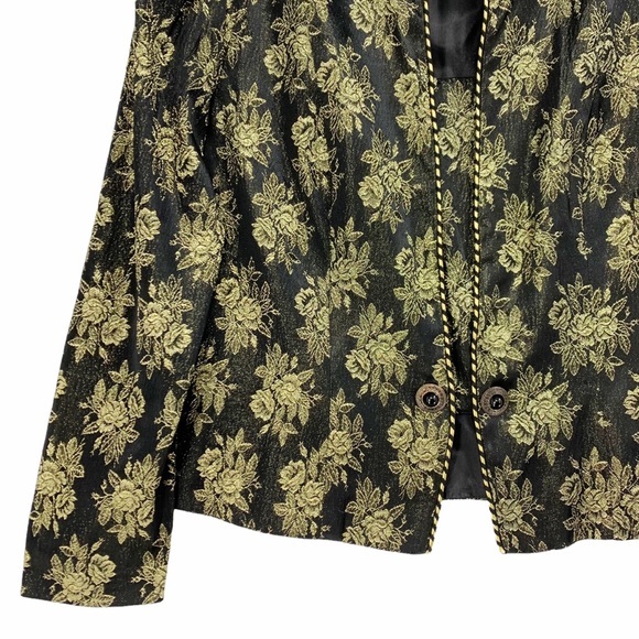 Vintage Black Metallic Gold Floral Evening Jacket Blazer Convertible Top - Picture 3 of 16